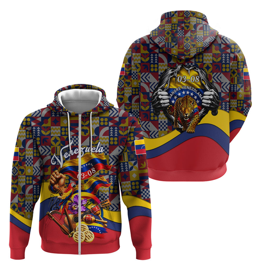 Venezuela Flag Day Patriotism Zip Hoodie Heritage Flag Jaguar Traditional Instruments