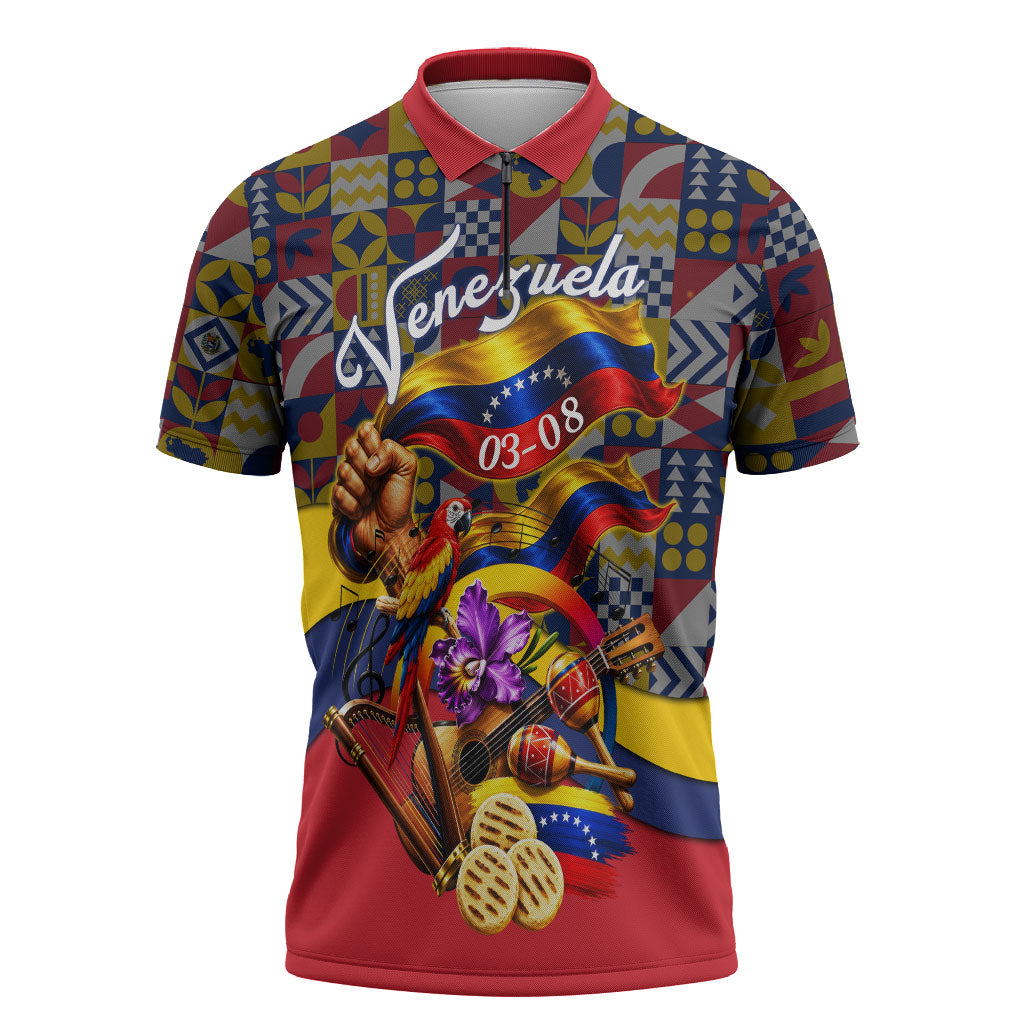 Venezuela Flag Day Patriotism Zipper Polo Shirt Heritage Flag Jaguar Traditional Instruments