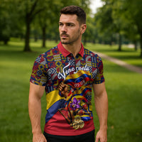 Venezuela Flag Day Patriotism Zipper Polo Shirt Heritage Flag Jaguar Traditional Instruments
