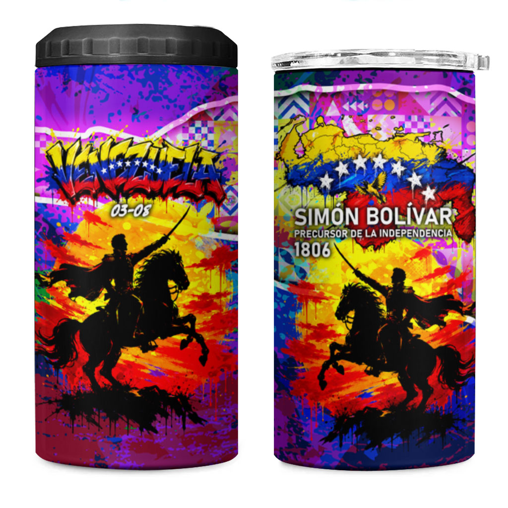 Simon Bolivar Venezuela Flag Day 4 in 1 Can Cooler Tumbler Patriotism Precursor De La Independencia Vibrant Flag