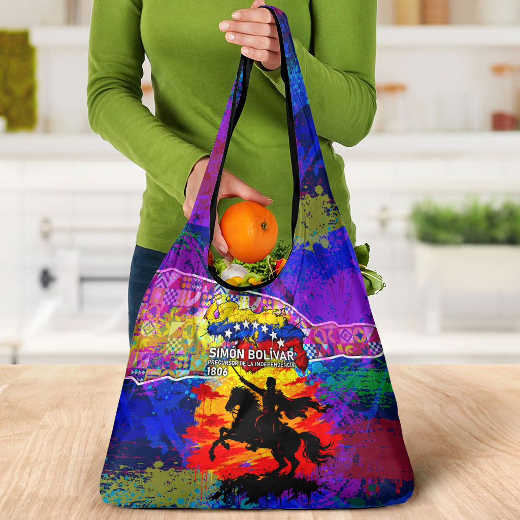 Simon Bolivar Venezuela Flag Day Grocery Bag Patriotism Precursor De La Independencia Vibrant Flag