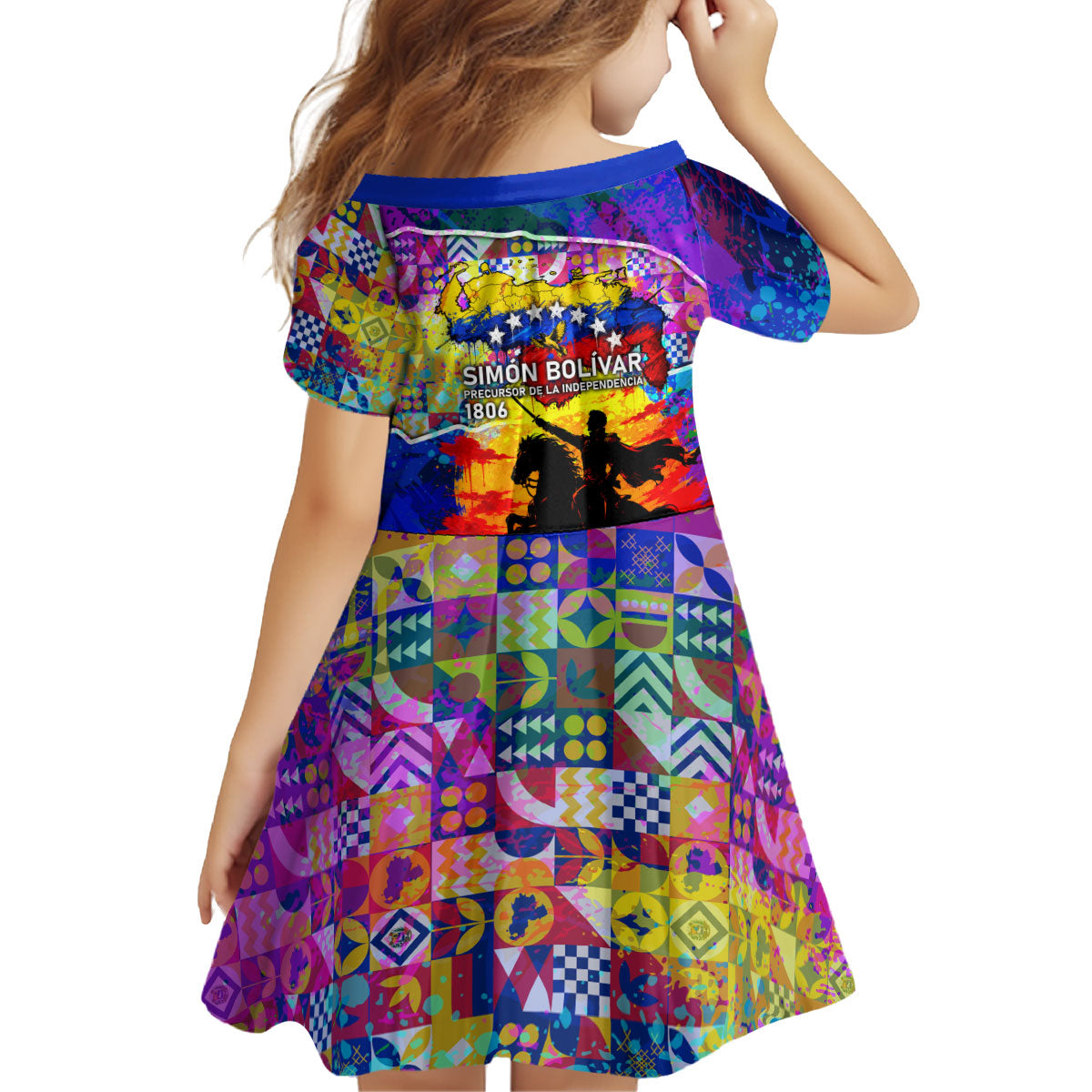 Simon Bolivar Venezuela Flag Day Kid Short Sleeve Dress Patriotism Precursor De La Independencia Vibrant Flag