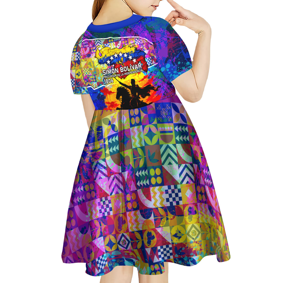 Simon Bolivar Venezuela Flag Day Kid Short Sleeve Dress Patriotism Precursor De La Independencia Vibrant Flag