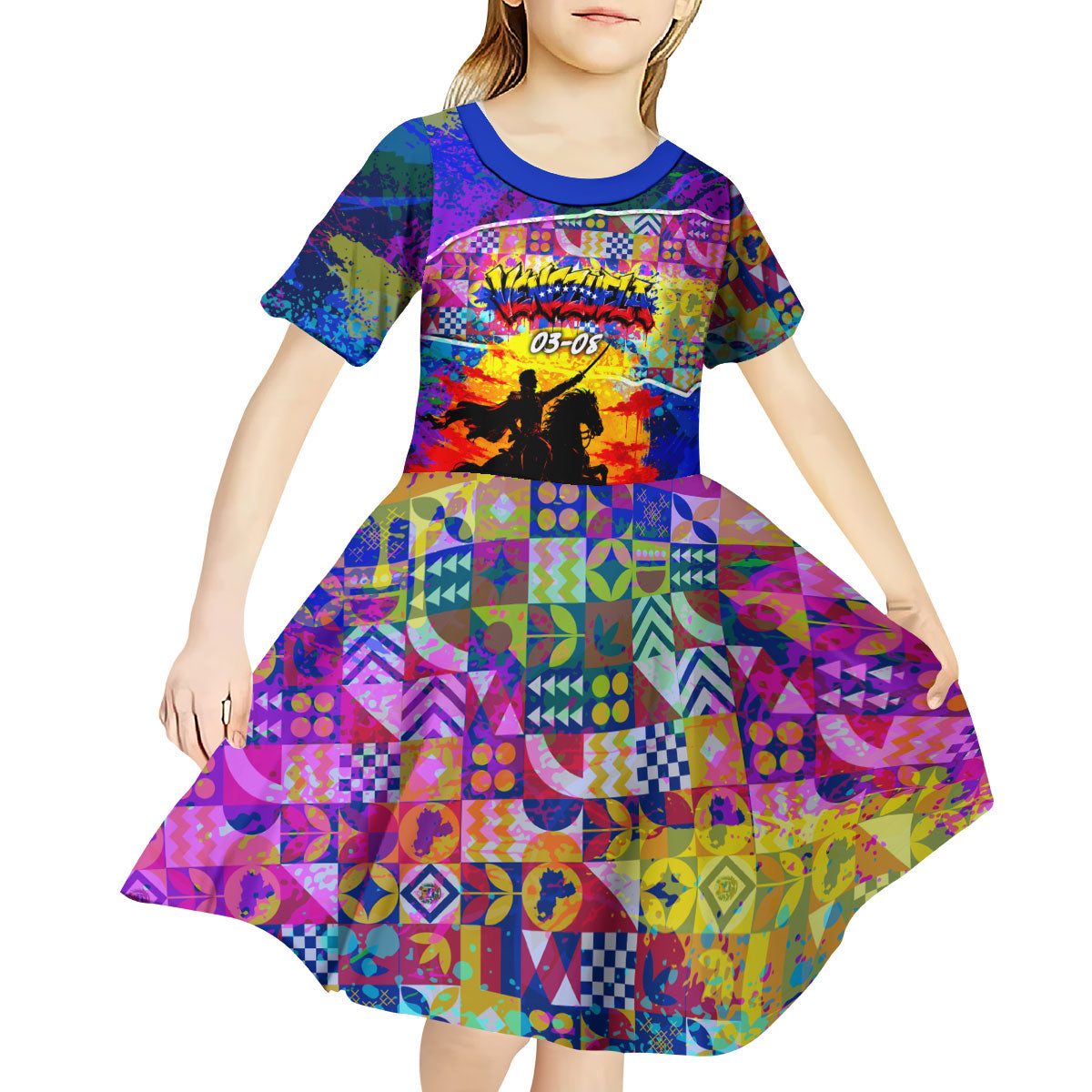 Simon Bolivar Venezuela Flag Day Kid Short Sleeve Dress Patriotism Precursor De La Independencia Vibrant Flag