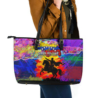 Simon Bolivar Venezuela Flag Day Leather Tote Bag Patriotism Precursor De La Independencia Vibrant Flag