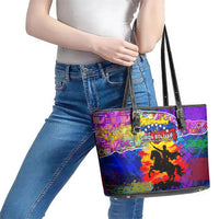 Simon Bolivar Venezuela Flag Day Leather Tote Bag Patriotism Precursor De La Independencia Vibrant Flag