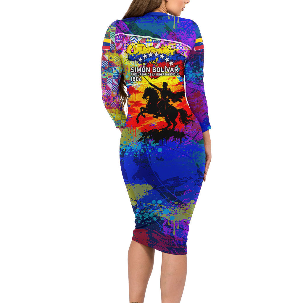 Simon Bolivar Venezuela Flag Day Long Sleeve Bodycon Dress Patriotism Precursor De La Independencia Vibrant Flag