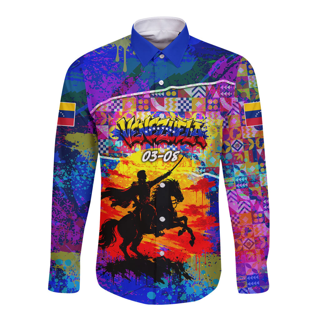 Simon Bolivar Venezuela Flag Day Long Sleeve Button Shirt Patriotism Precursor De La Independencia Vibrant Flag