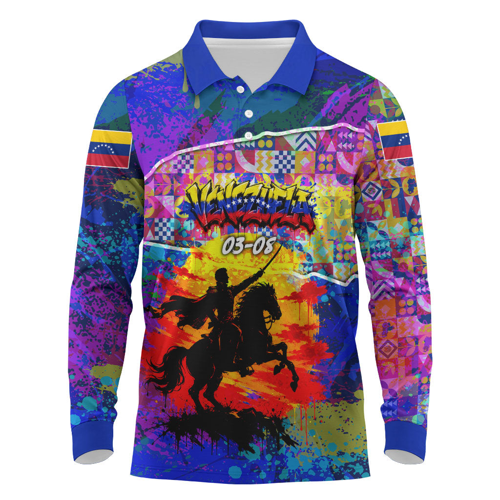 Simon Bolivar Venezuela Flag Day Long Sleeve Polo Shirt Patriotism Precursor De La Independencia Vibrant Flag