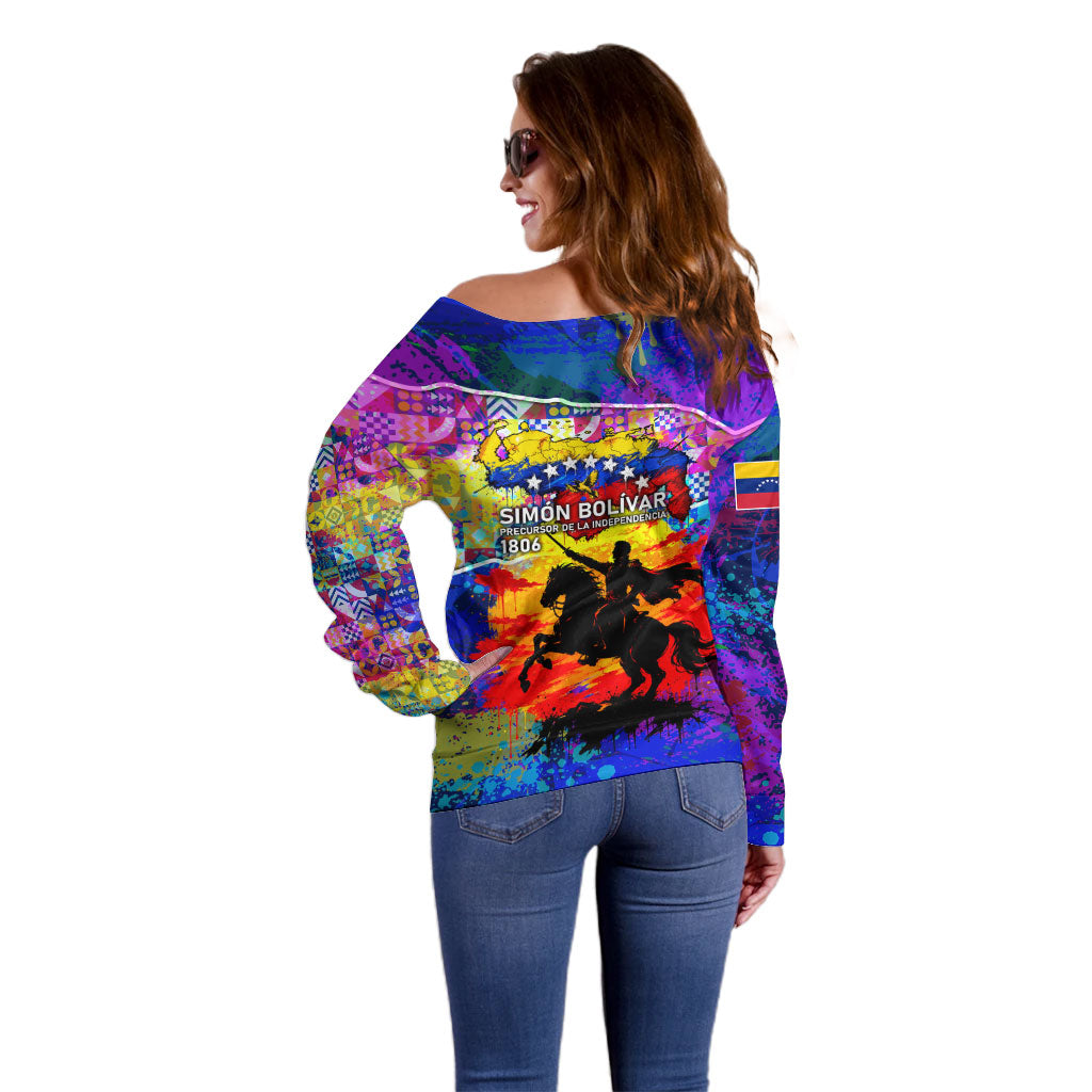 Simon Bolivar Venezuela Flag Day Off Shoulder Sweater Patriotism Precursor De La Independencia Vibrant Flag