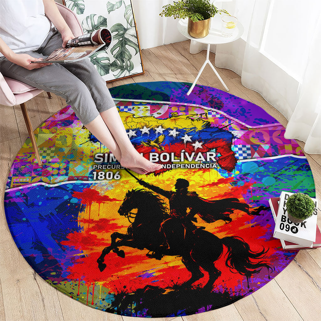 Simon Bolivar Venezuela Flag Day Round Carpet Patriotism Precursor De La Independencia Vibrant Flag