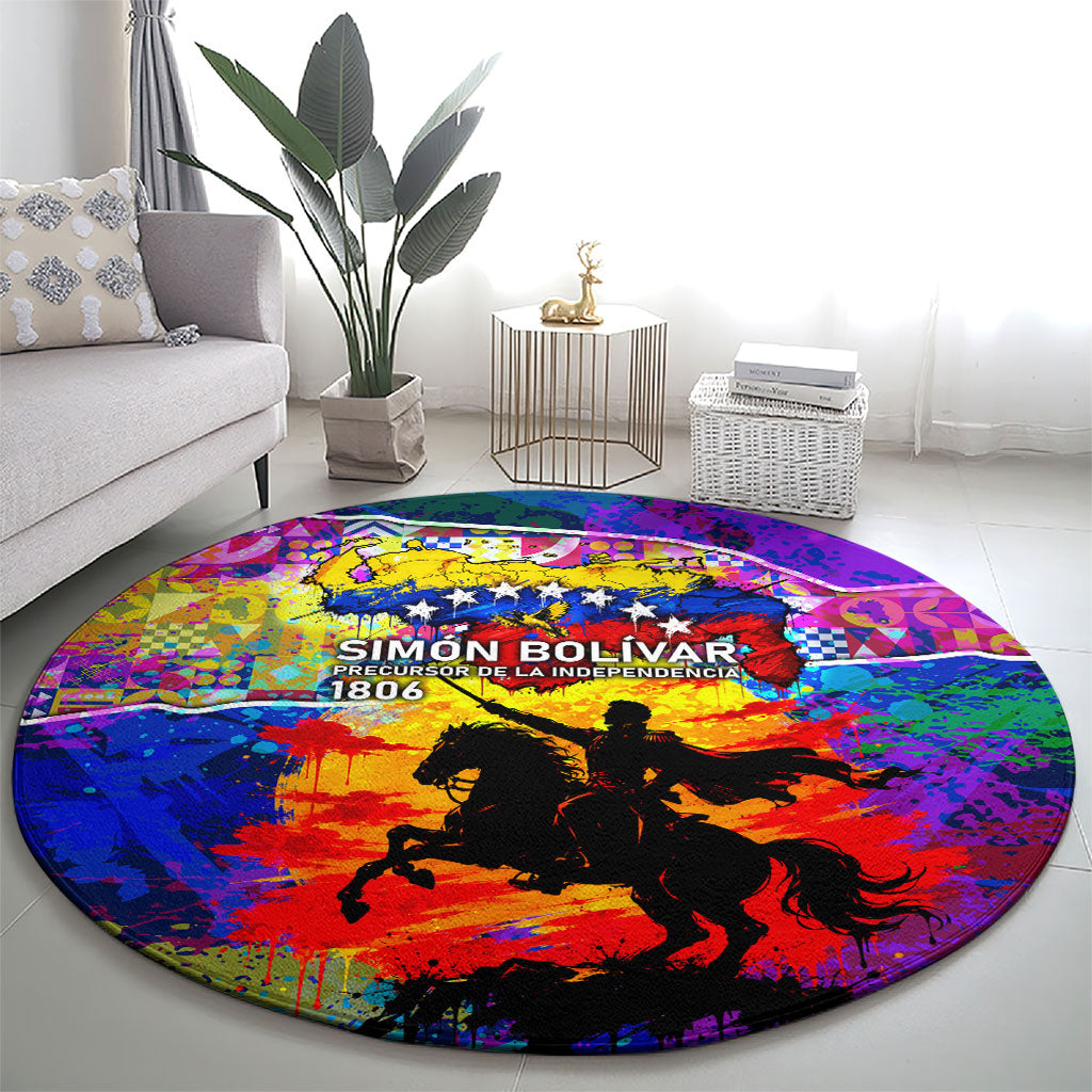 Simon Bolivar Venezuela Flag Day Round Carpet Patriotism Precursor De La Independencia Vibrant Flag
