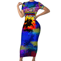 Simon Bolivar Venezuela Flag Day Short Sleeve Bodycon Dress Patriotism Precursor De La Independencia Vibrant Flag
