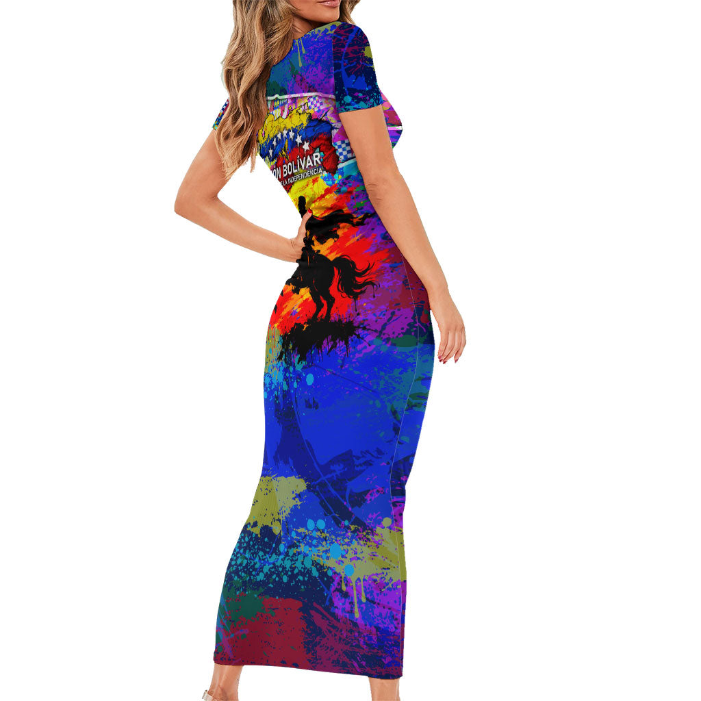 Simon Bolivar Venezuela Flag Day Short Sleeve Bodycon Dress Patriotism Precursor De La Independencia Vibrant Flag