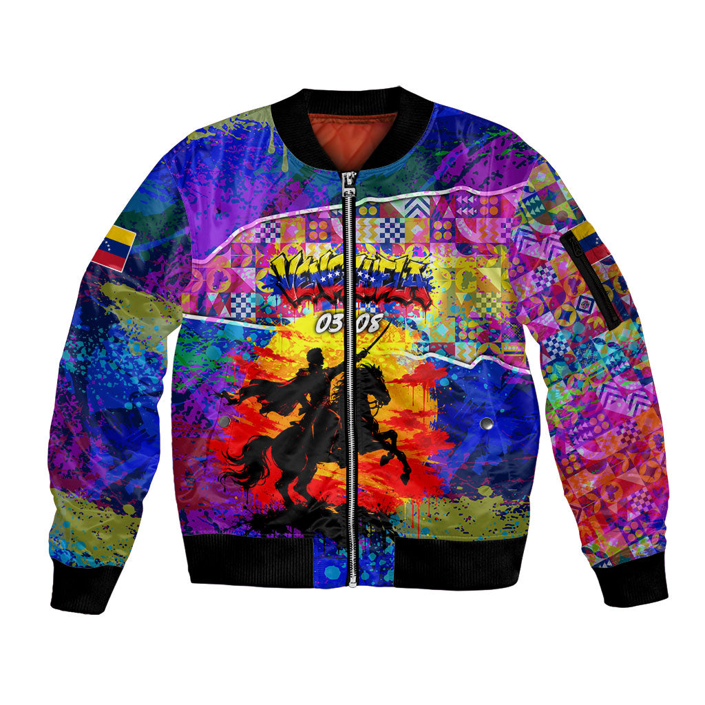 Simon Bolivar Venezuela Flag Day Sleeve Zip Bomber Jacket Patriotism Precursor De La Independencia Vibrant Flag