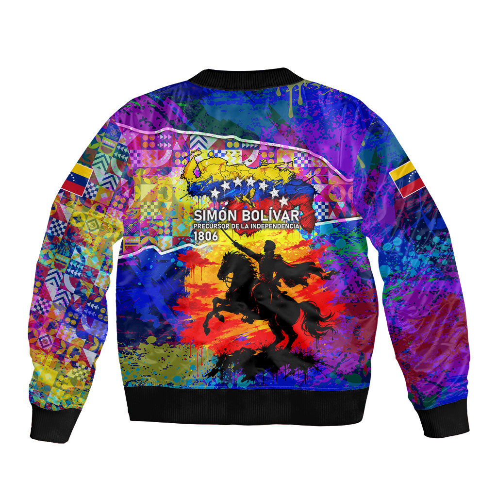 Simon Bolivar Venezuela Flag Day Sleeve Zip Bomber Jacket Patriotism Precursor De La Independencia Vibrant Flag