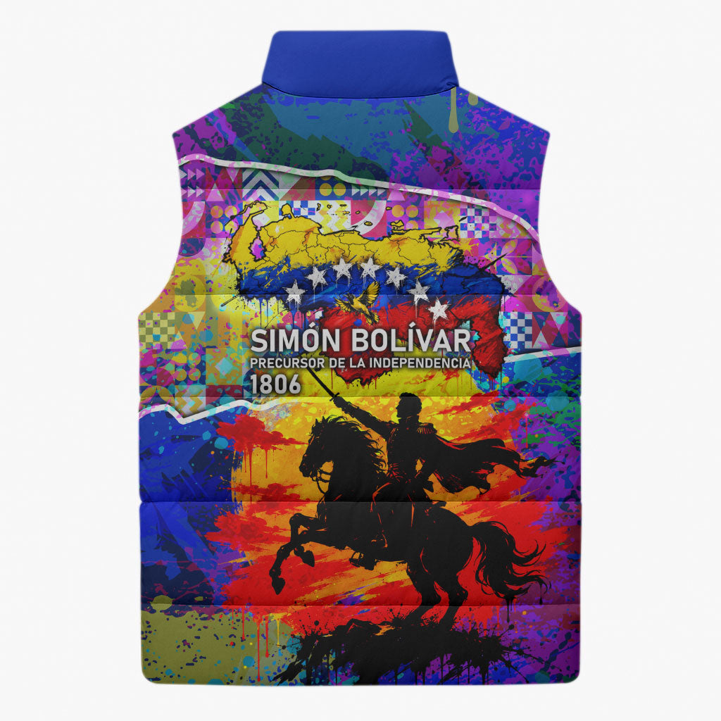Simon Bolivar Venezuela Flag Day Sleeveless Puffer Jacket Patriotism Precursor De La Independencia Vibrant Flag