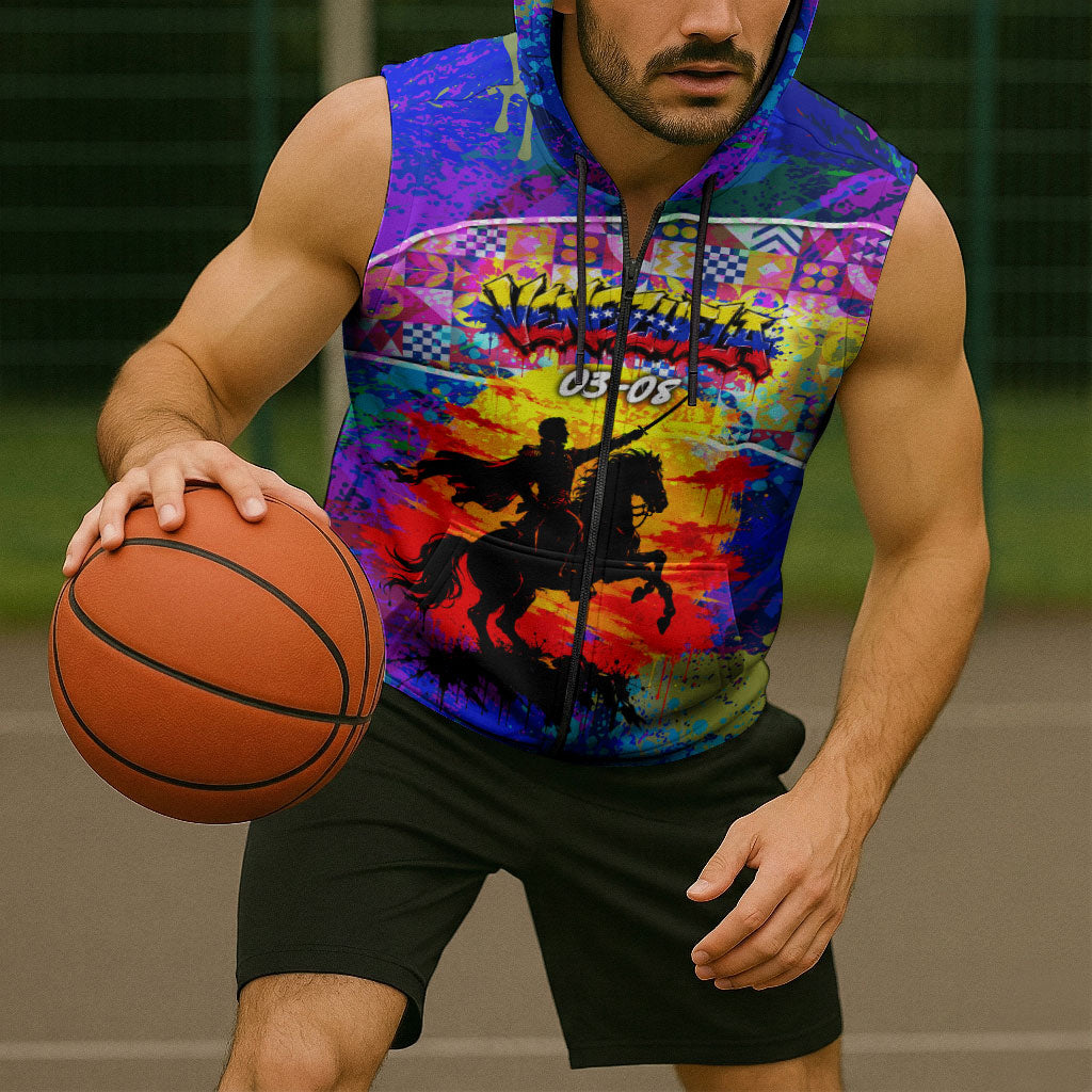 Simon Bolivar Venezuela Flag Day Sleeveless Zip Hoodie Patriotism Precursor De La Independencia Vibrant Flag