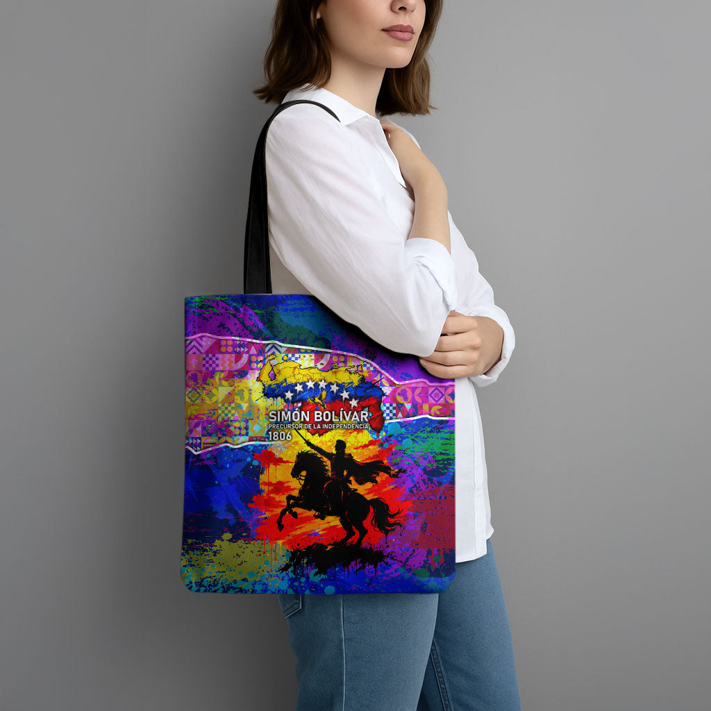 Simon Bolivar Venezuela Flag Day Tote Bag Patriotism Precursor De La Independencia Vibrant Flag