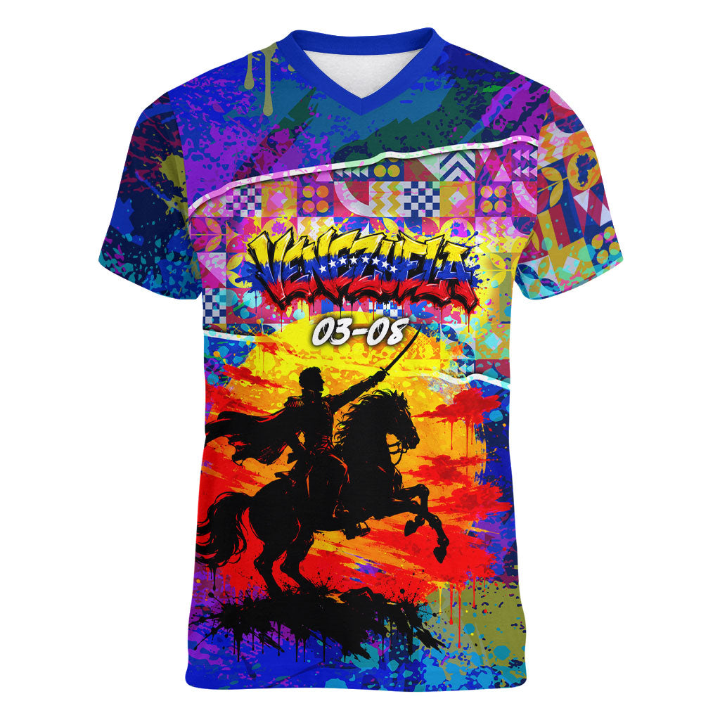 Simon Bolivar Venezuela Flag Day Women V-Neck T-Shirt Patriotism Precursor De La Independencia Vibrant Flag