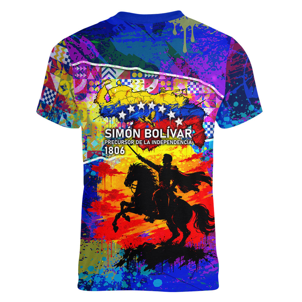 Simon Bolivar Venezuela Flag Day Women V-Neck T-Shirt Patriotism Precursor De La Independencia Vibrant Flag
