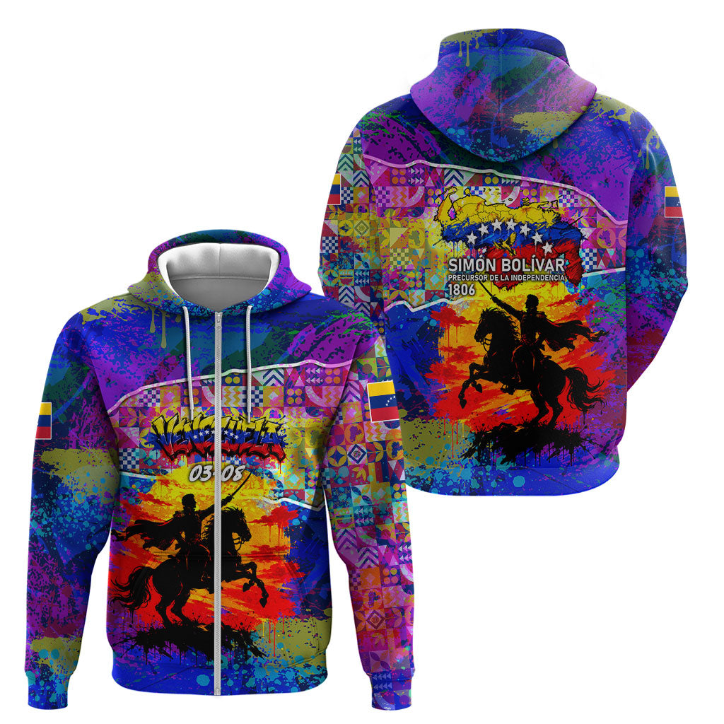 Simon Bolivar Venezuela Flag Day Zip Hoodie Patriotism Precursor De La Independencia Vibrant Flag