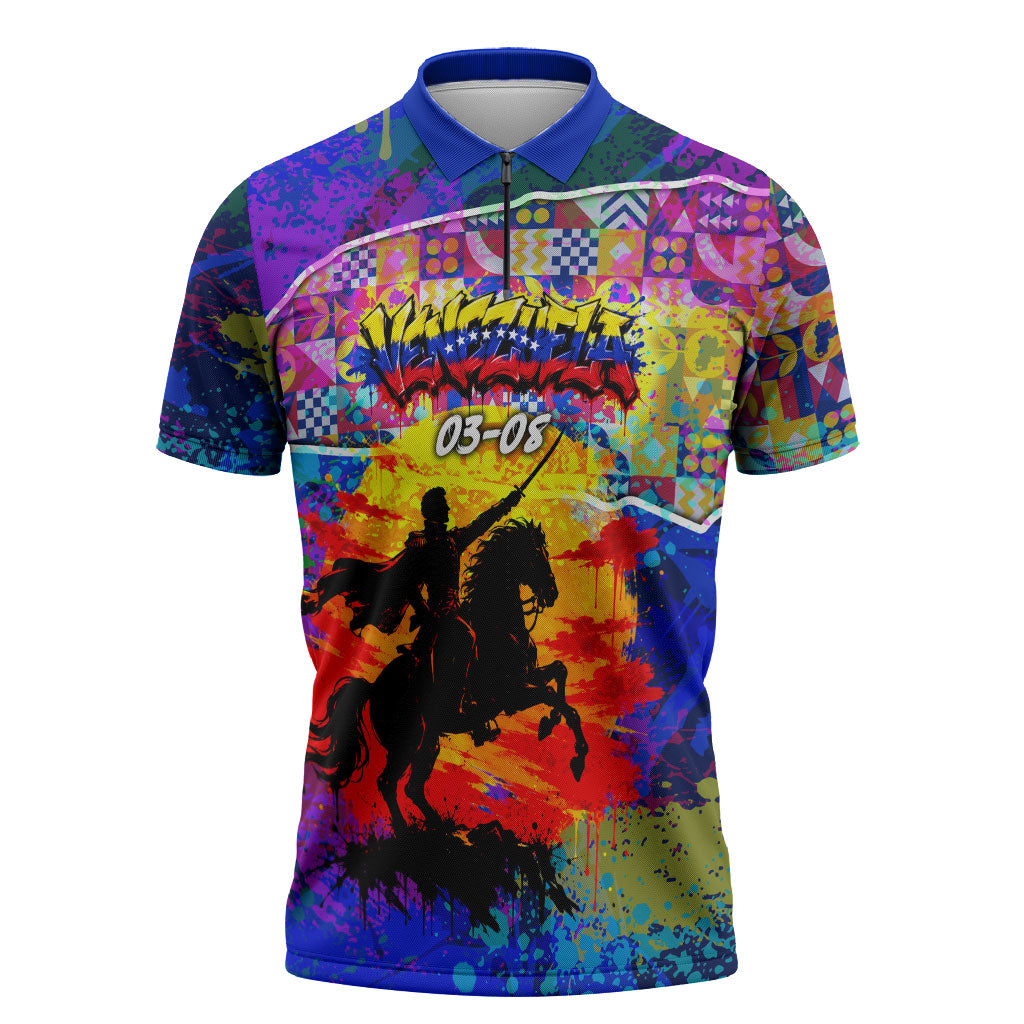 Simon Bolivar Venezuela Flag Day Zipper Polo Shirt Patriotism Precursor De La Independencia Vibrant Flag