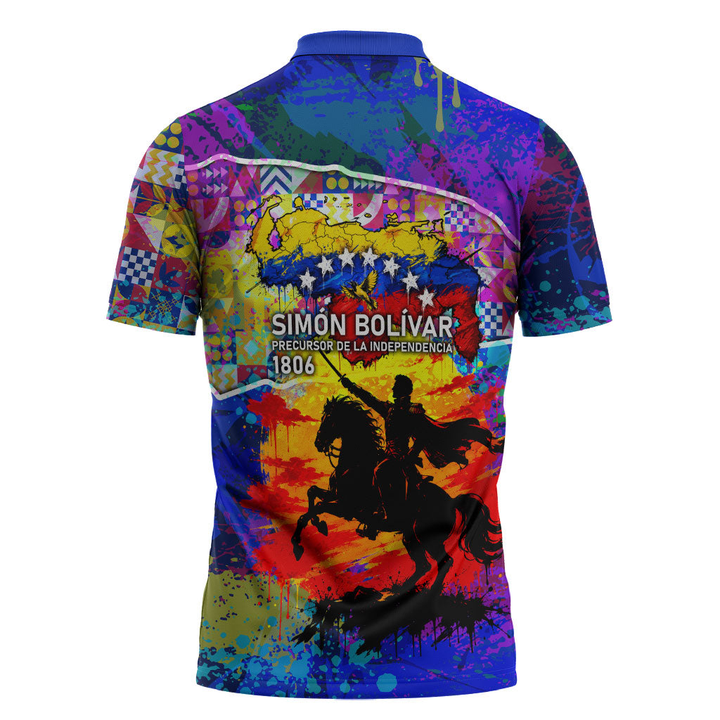 Simon Bolivar Venezuela Flag Day Zipper Polo Shirt Patriotism Precursor De La Independencia Vibrant Flag