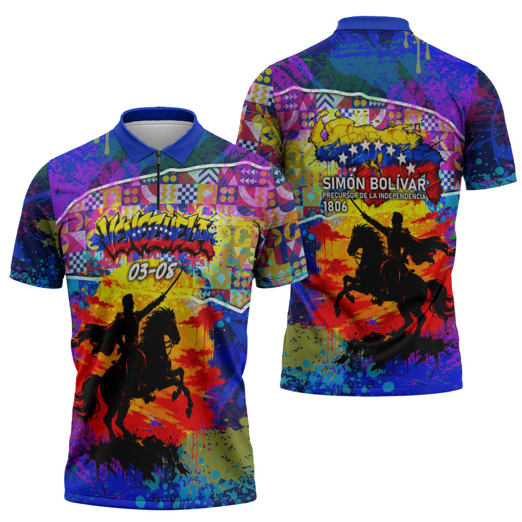 Simon Bolivar Venezuela Flag Day Zipper Polo Shirt Patriotism Precursor De La Independencia Vibrant Flag