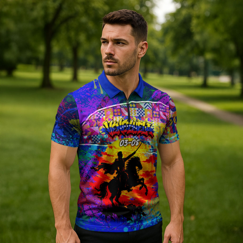 Simon Bolivar Venezuela Flag Day Zipper Polo Shirt Patriotism Precursor De La Independencia Vibrant Flag