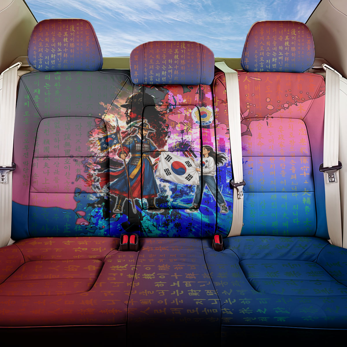 South Korea Flag Day Back Car Seat Cover National Pride - Traditional Warrior - Modern History