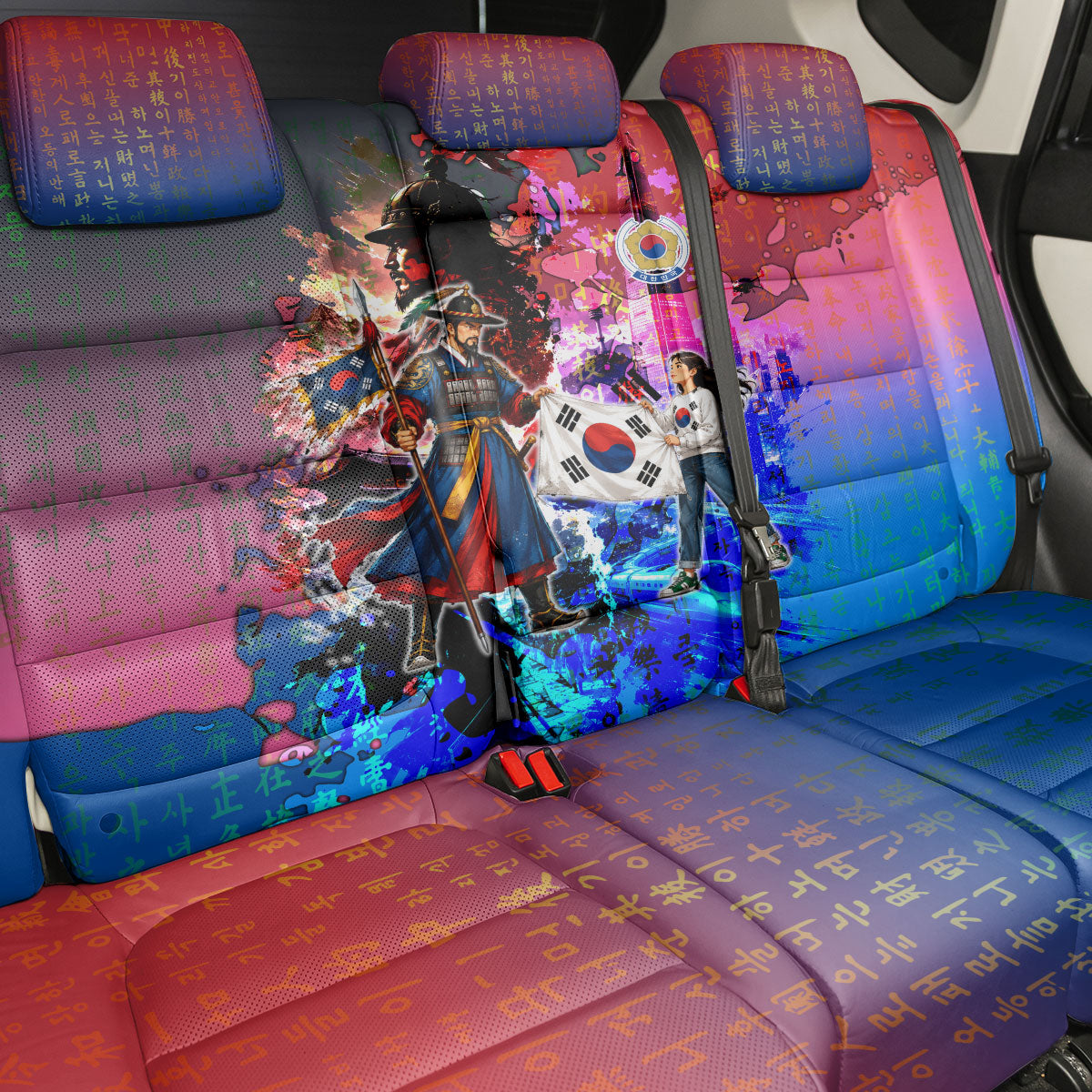 South Korea Flag Day Back Car Seat Cover National Pride - Traditional Warrior - Modern History