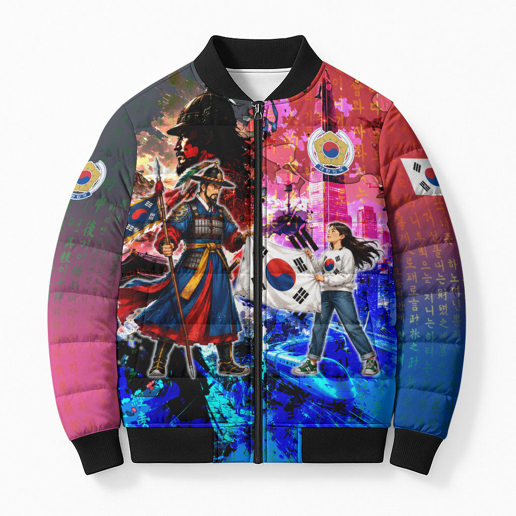 South Korea Flag Day Bomber Puffer Jacket National Pride - Traditional Warrior - Modern History