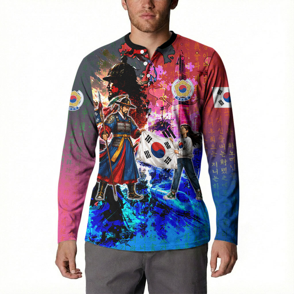 South Korea Flag Day Button Sweatshirt National Pride - Traditional Warrior - Modern History