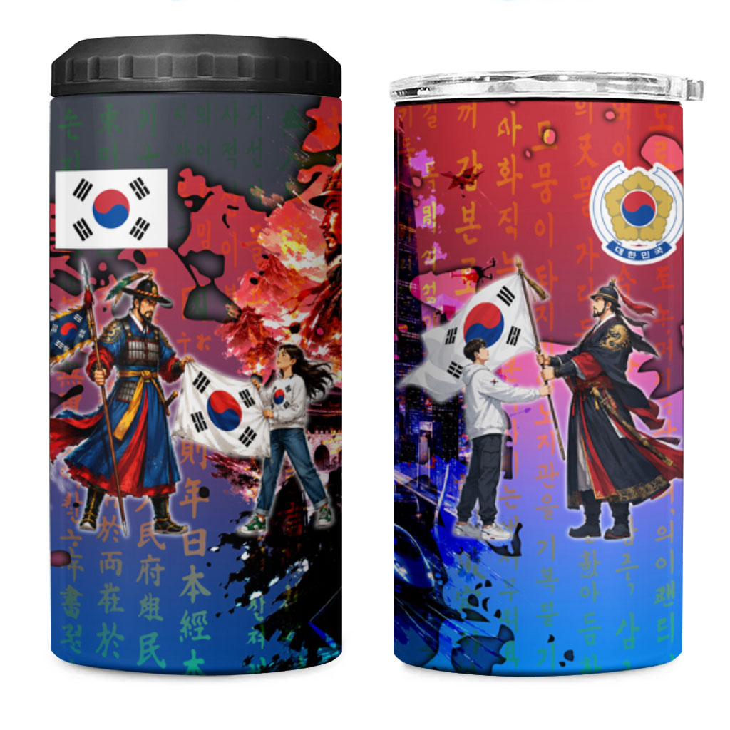 South Korea Flag Day 4 in 1 Can Cooler Tumbler National Pride - Traditional Warrior - Modern History