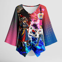 South Korea Flag Day Kimono Sleeve Blouse National Pride - Traditional Warrior - Modern History