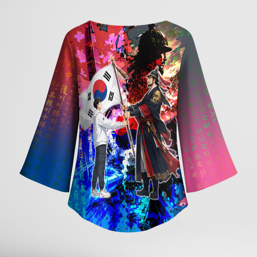 South Korea Flag Day Kimono Sleeve Blouse National Pride - Traditional Warrior - Modern History