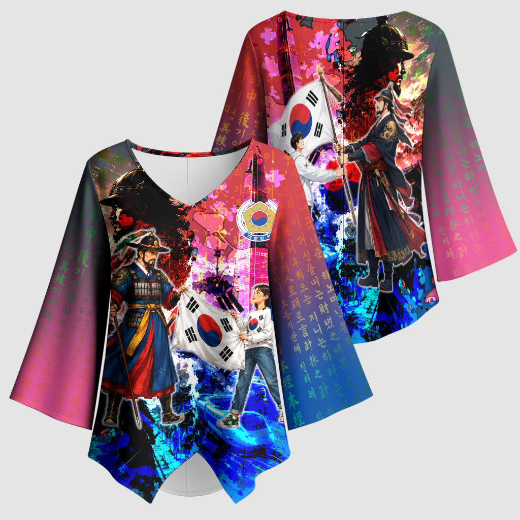 South Korea Flag Day Kimono Sleeve Blouse National Pride - Traditional Warrior - Modern History