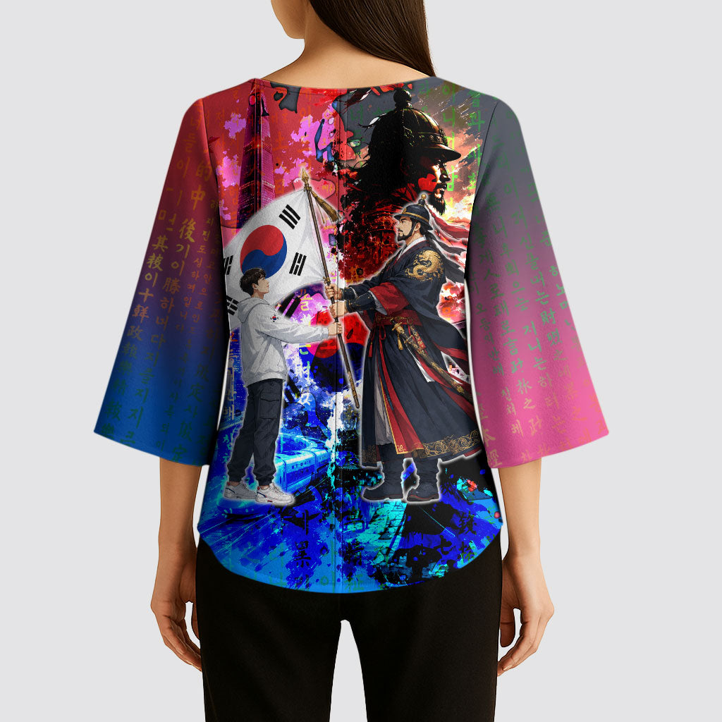 South Korea Flag Day Kimono Sleeve Blouse National Pride - Traditional Warrior - Modern History
