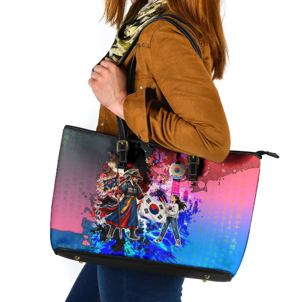South Korea Flag Day Leather Tote Bag National Pride - Traditional Warrior - Modern History