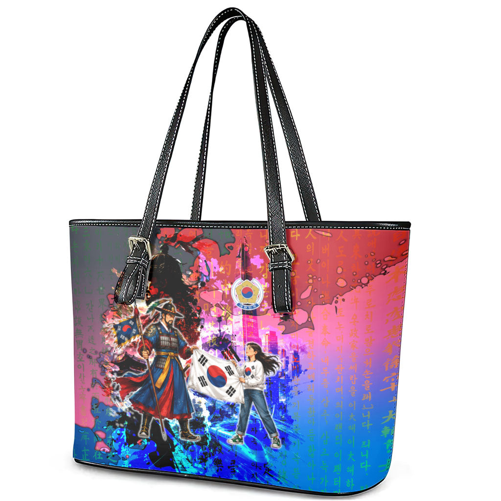 South Korea Flag Day Leather Tote Bag National Pride - Traditional Warrior - Modern History