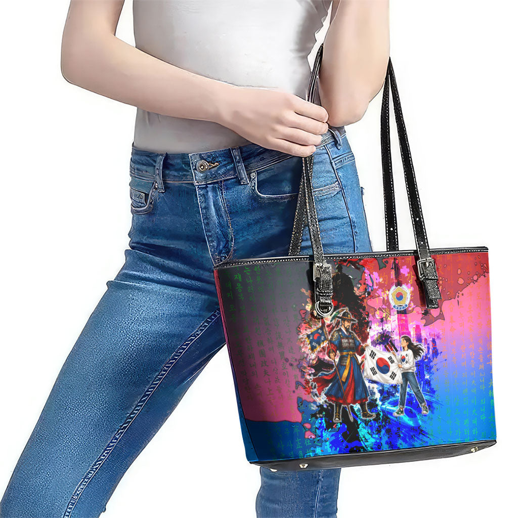 South Korea Flag Day Leather Tote Bag National Pride - Traditional Warrior - Modern History