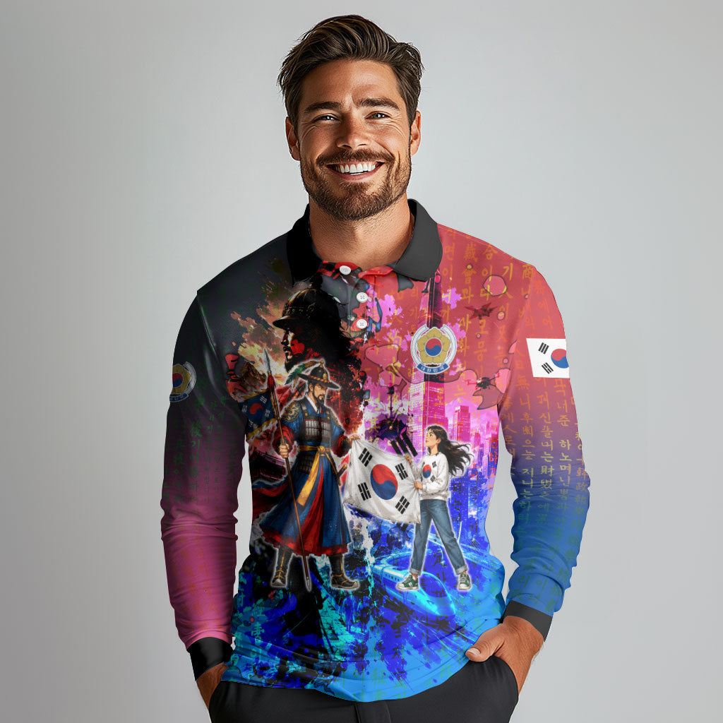 South Korea Flag Day Long Sleeve Polo Shirt National Pride - Traditional Warrior - Modern History