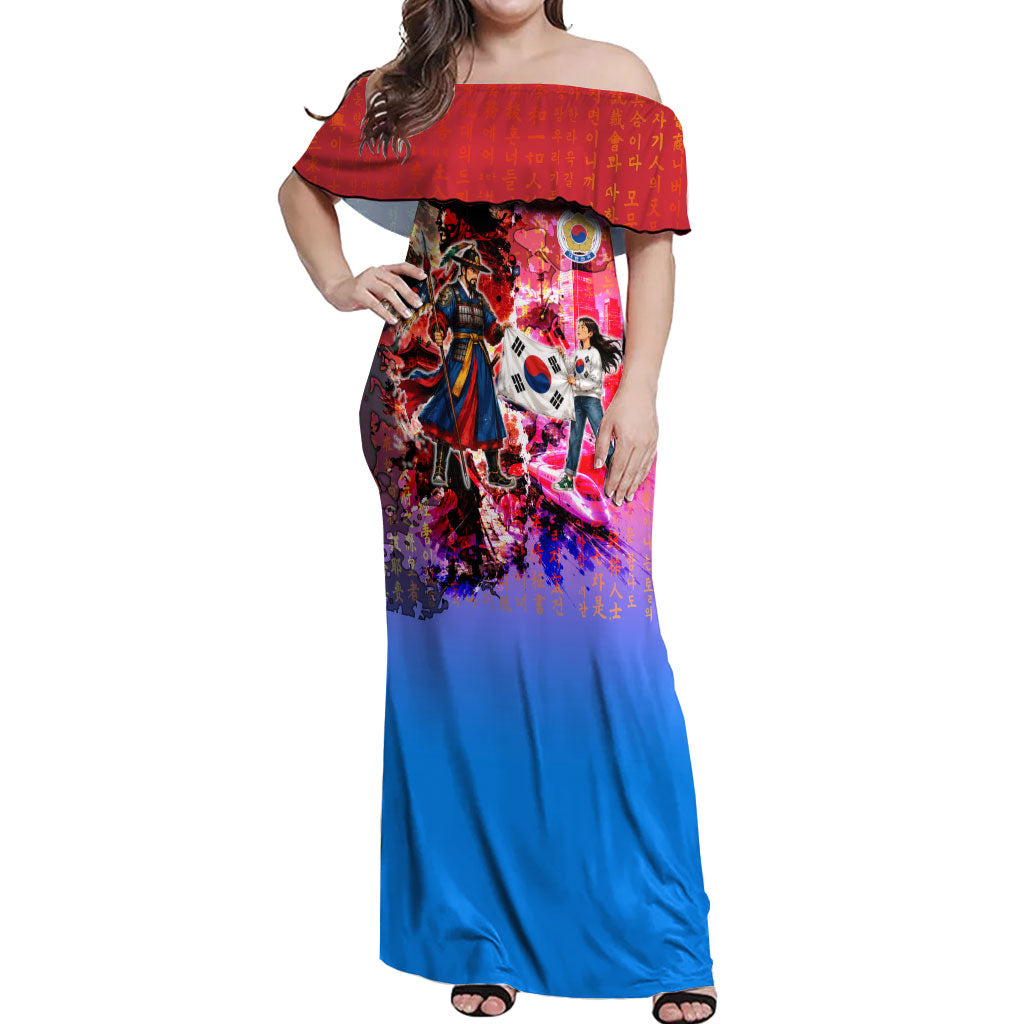 South Korea Flag Day Off Shoulder Maxi Dress National Pride - Traditional Warrior - Modern History