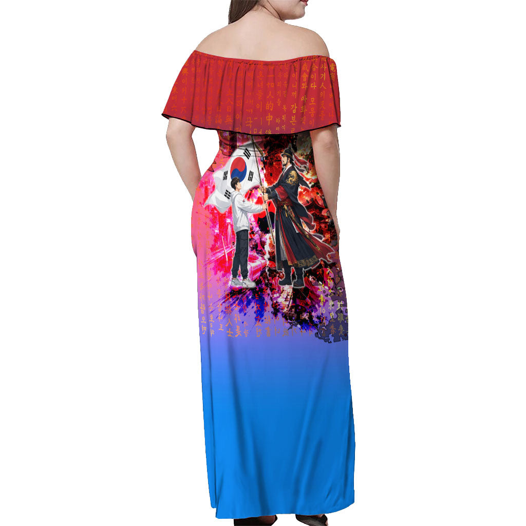 South Korea Flag Day Off Shoulder Maxi Dress National Pride - Traditional Warrior - Modern History