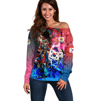 South Korea Flag Day Off Shoulder Sweater National Pride - Traditional Warrior - Modern History