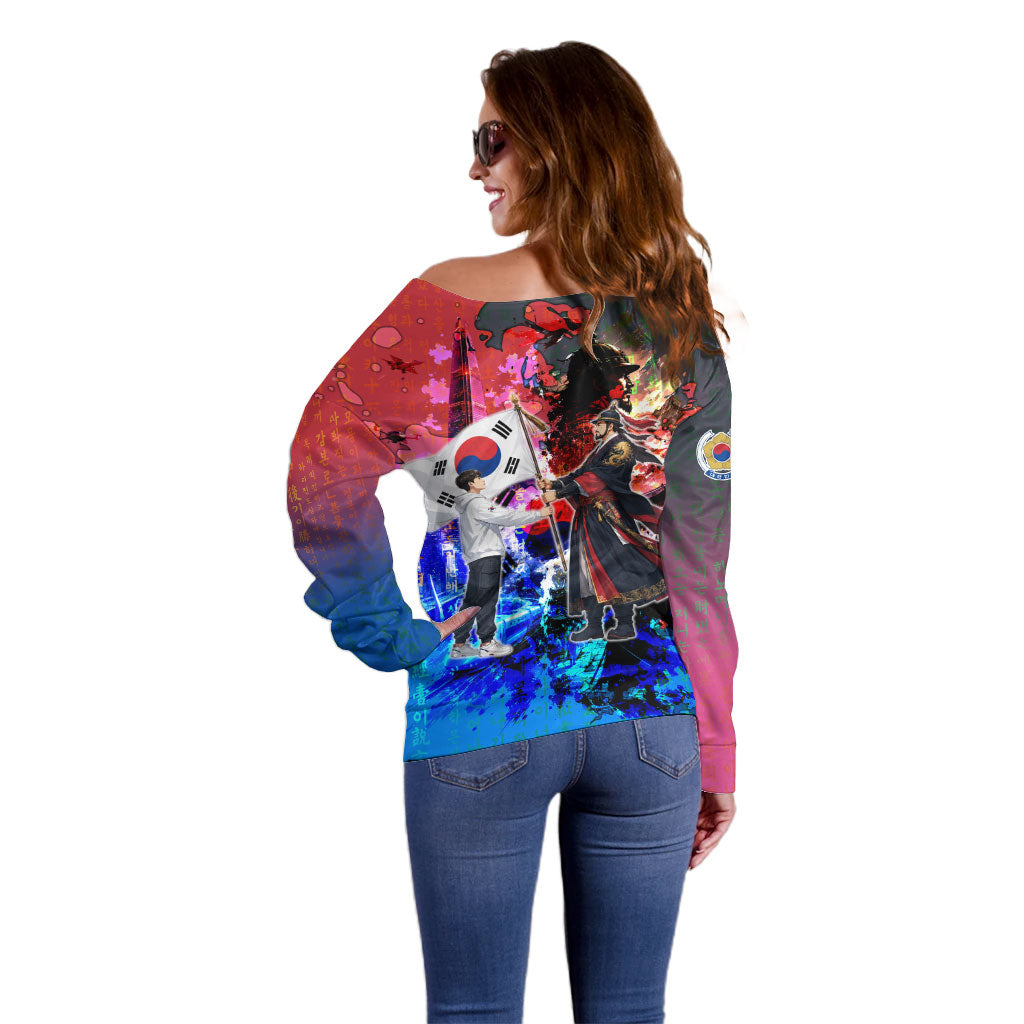 South Korea Flag Day Off Shoulder Sweater National Pride - Traditional Warrior - Modern History
