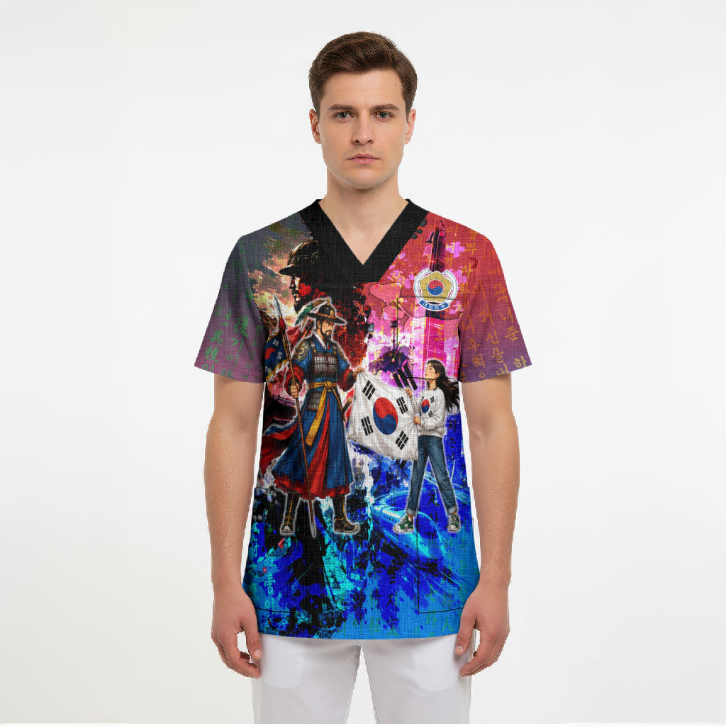 South Korea Flag Day Scrub Top National Pride - Traditional Warrior - Modern History