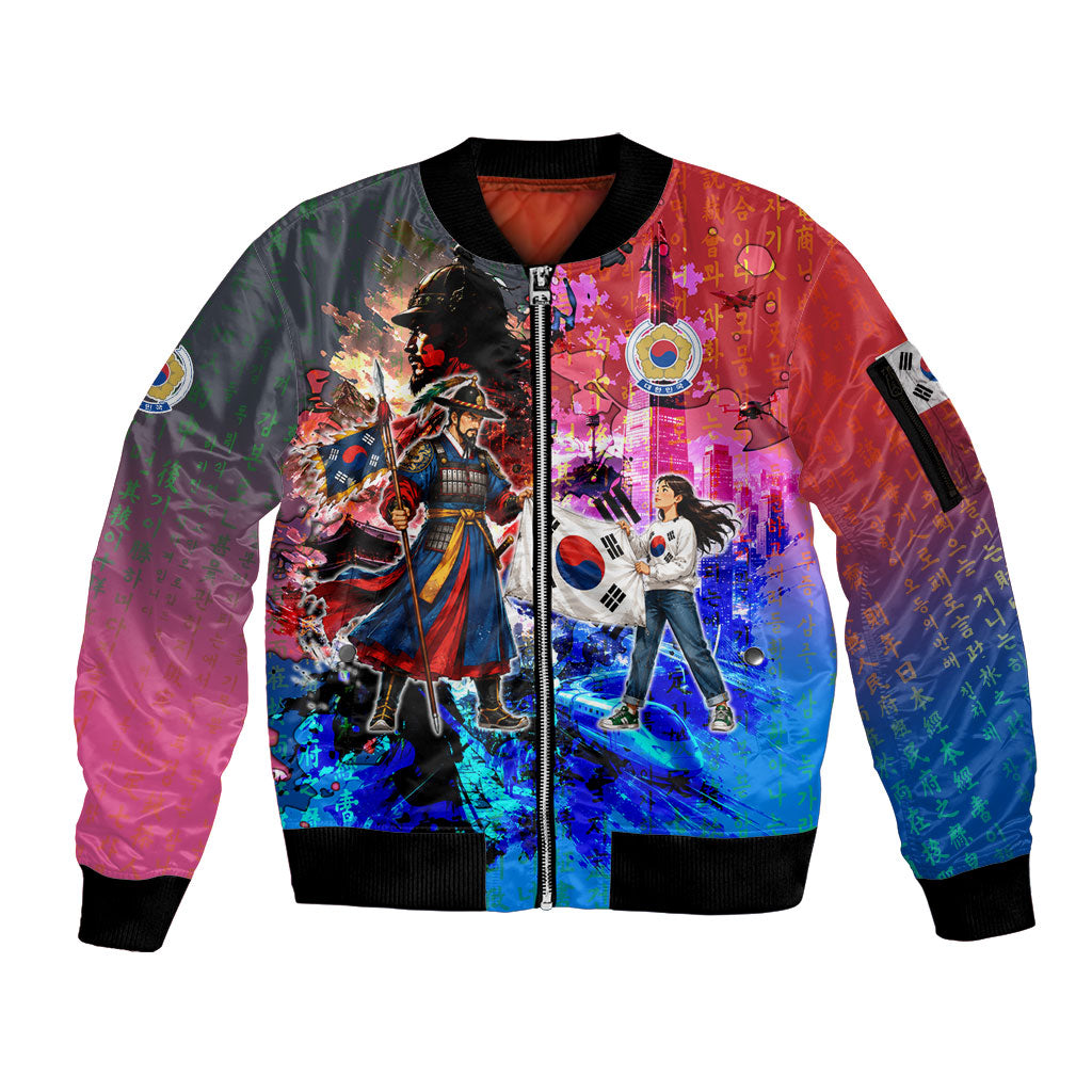 South Korea Flag Day Sleeve Zip Bomber Jacket National Pride - Traditional Warrior - Modern History