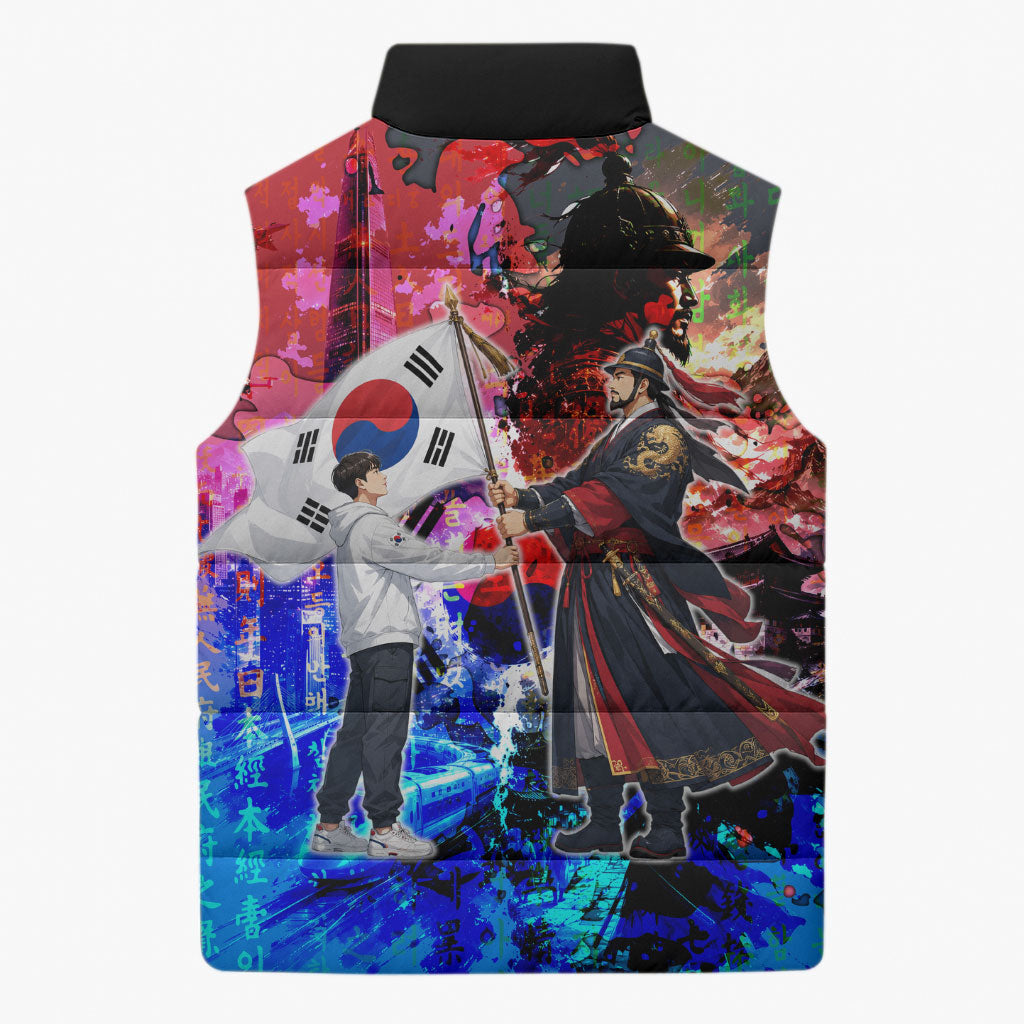 South Korea Flag Day Sleeveless Puffer Jacket National Pride - Traditional Warrior - Modern History